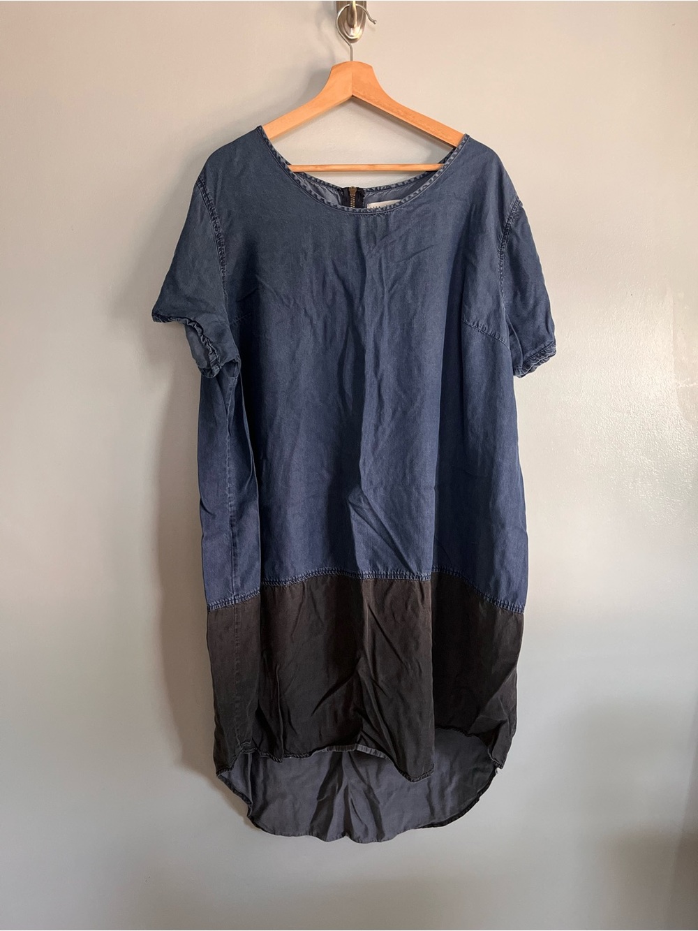 Ava & Viv Navy and Black High-Low Denim Shift Dress